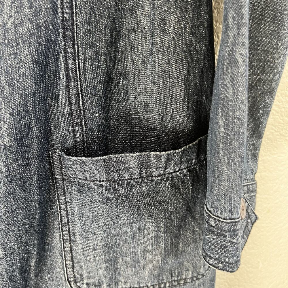 Boden Blue Denim Chambray Shirt Dress Sz 12 L Tall Long Slv Button Front Pockets - Picture 4 of 6